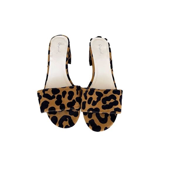 Qupid Shoes - Qupid Womens Brown & Black Leopard Print Block Heel Open Toe Mule Sandal Size 8